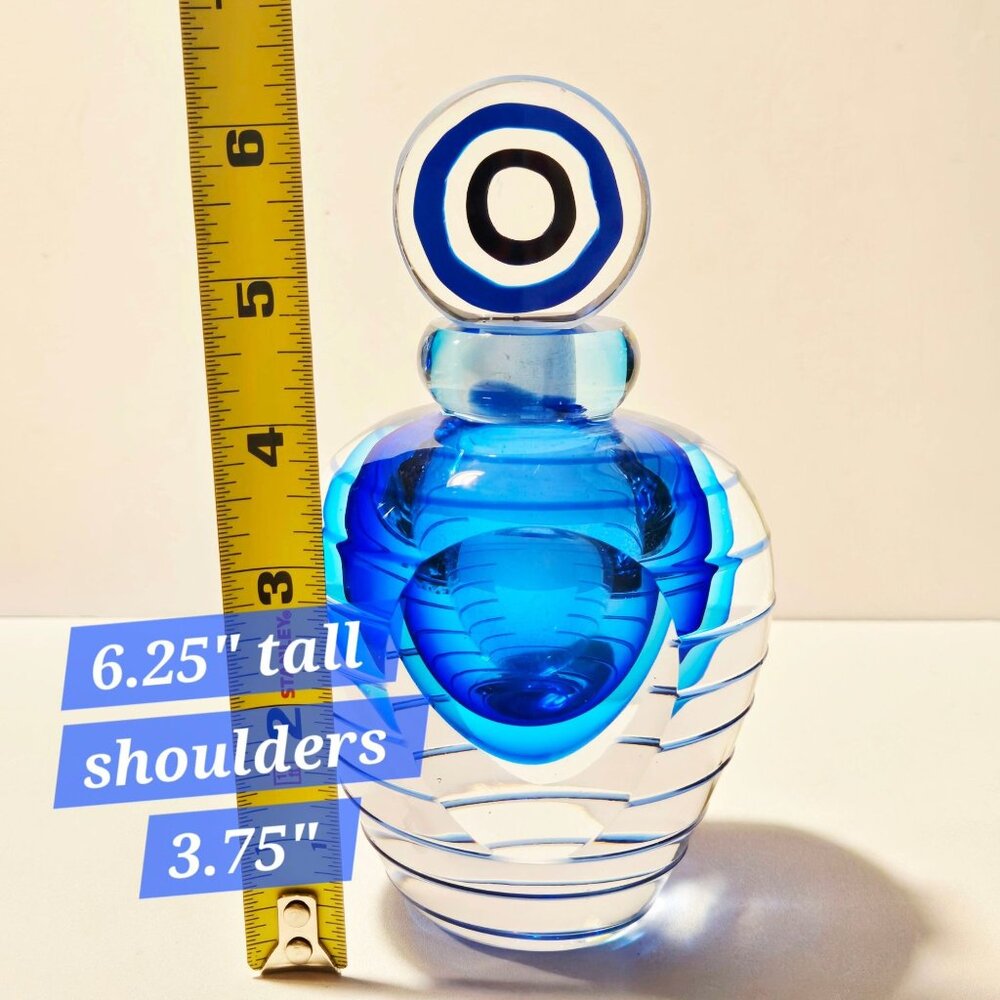 Huge Fifth Avenue Crystal Blue Art Glass Perfume Bottle Tall Clear & Swirl Desig - Picture 12 of 12